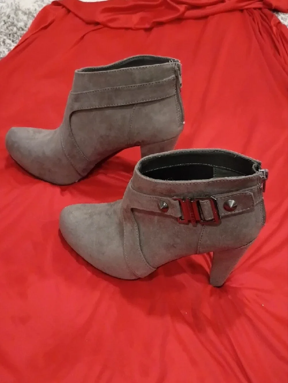 G by Guess Taupe Suede Ankle Booties with Side Strap